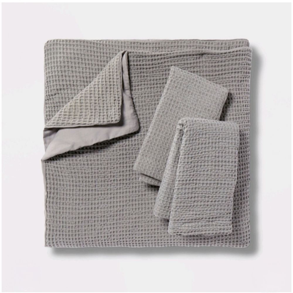 Threshold King Washed Waffle Weave Duvet Cover and Sham Set Gray